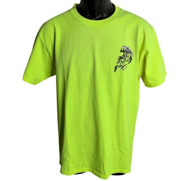 Hawaii Tribal Stingray Crewneck T Shirt M Neon Yellow Short Sleeve Double Sided - Picture 3 of 7